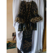 Ensemble bazin thioup femme noir brodé doré, tenue africaine élégante