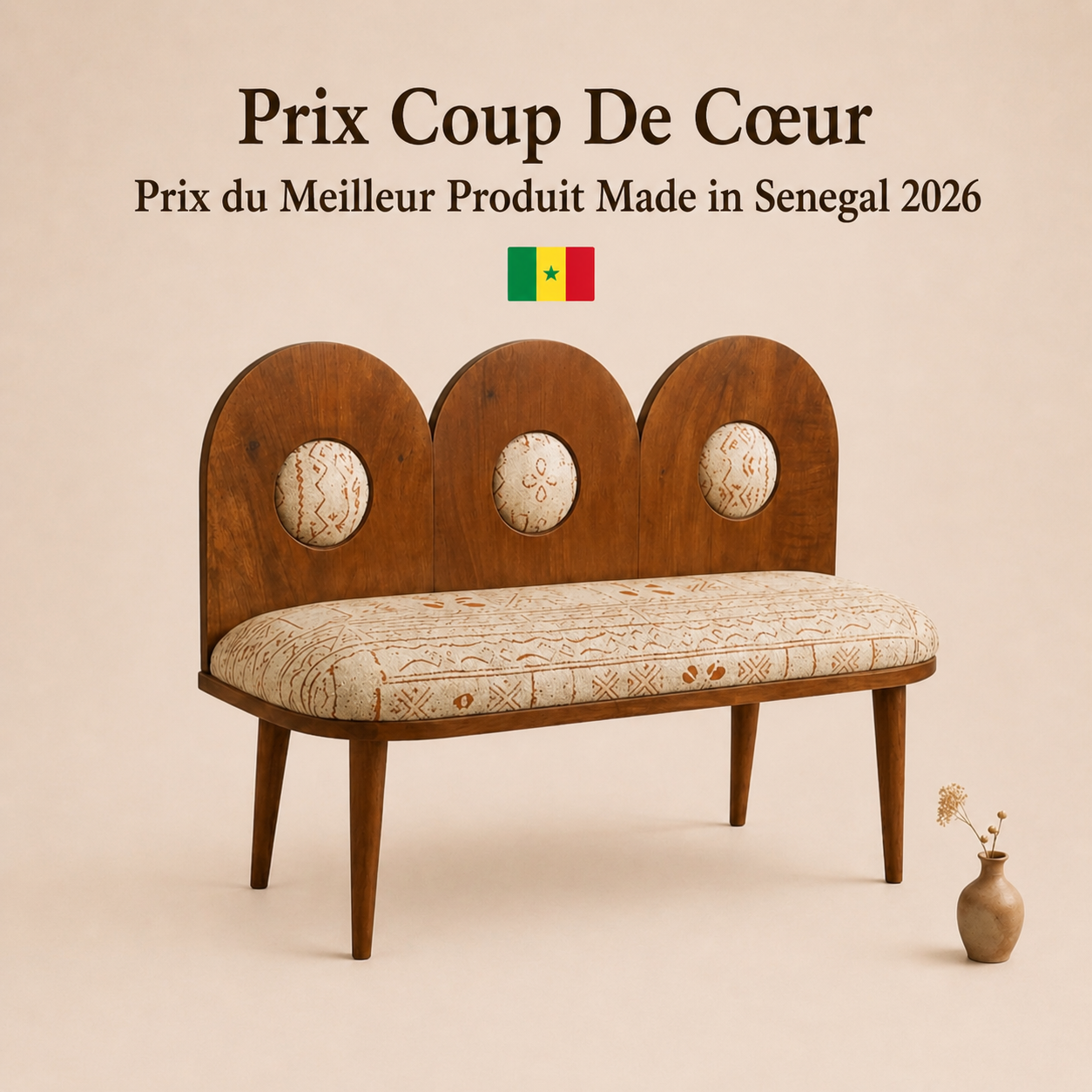Banquette KAYAR - design bois massif DIMB  70x100 cm – assise rétro chic