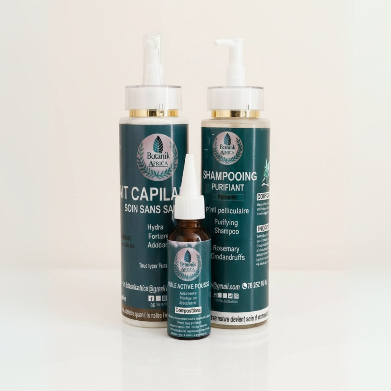 Coffret soins cheveux naturels 3-en-1 : huile, shampoing romarin, lait hydratant