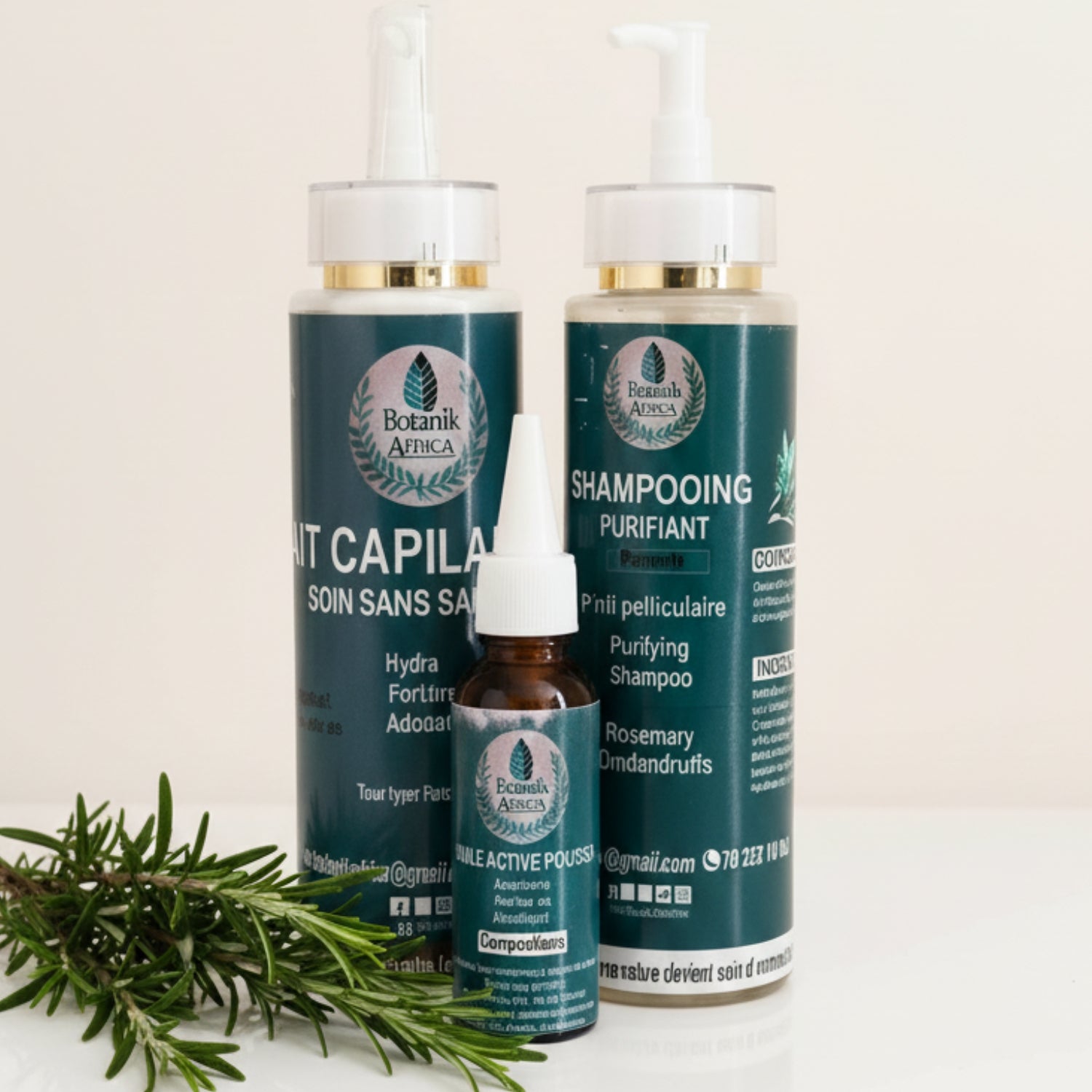 Coffret soins cheveux naturels 3-en-1 : huile, shampoing romarin, lait hydratant