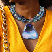 Collier et boucles d'oreilles artisanal femme en pierres et perles multicolores