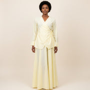 Ensemble jupe et chemise en coton suisse couleur jaune pâle