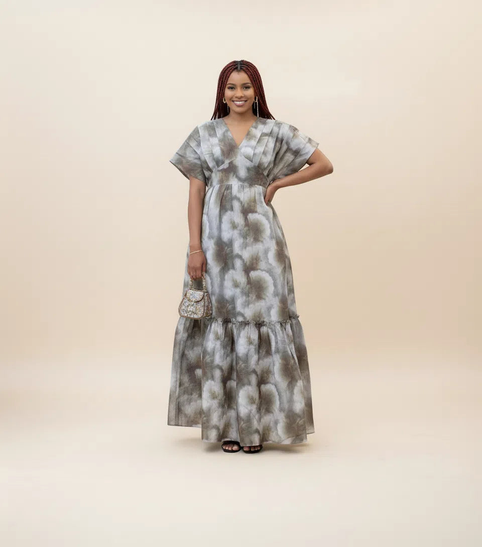 Robe longue bohème en coton soyeux avec décolleté V
