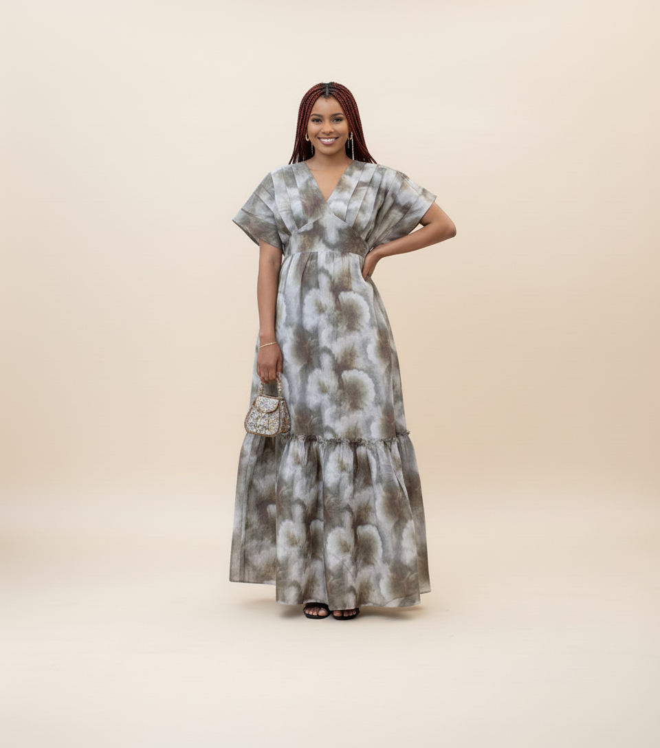 Robe longue bohème en coton soyeux avec décolleté V