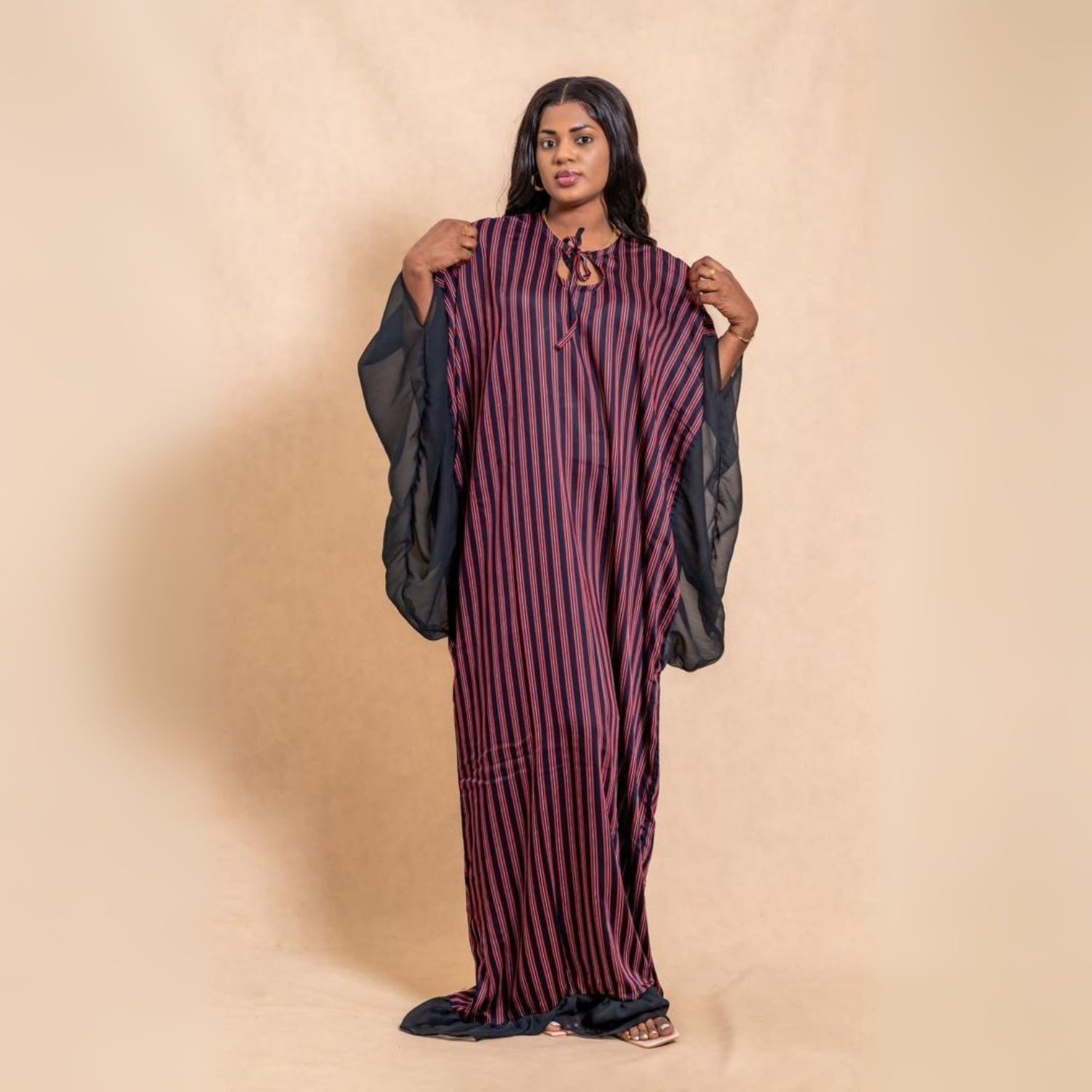 Tunique longue en soie et chiffon avec foulard