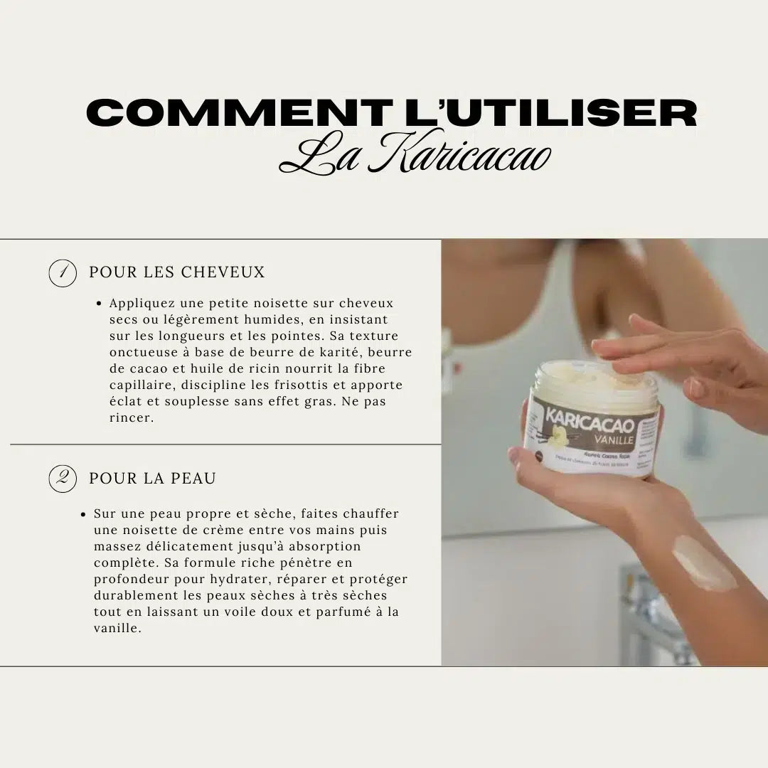 Crème Karicacao vanille pour corps et cheveux aux beurres de karité et cacao