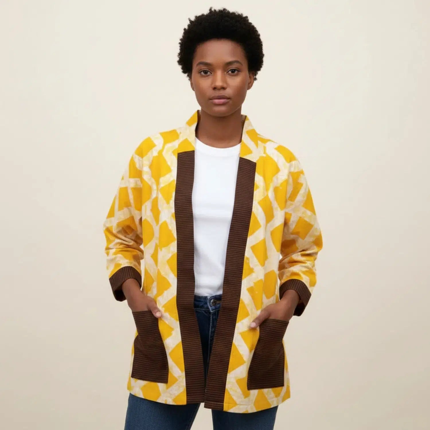 Kimono batik pour femme en coton pagne tissé main