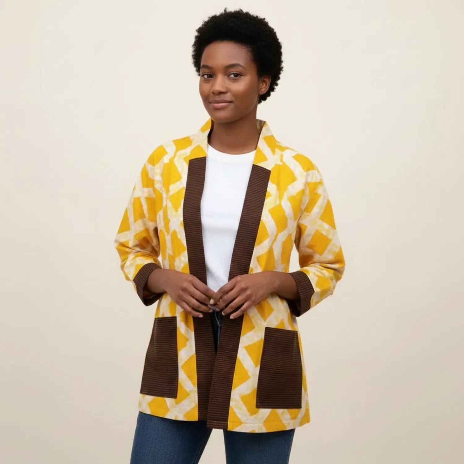 Kimono batik pour femme en coton pagne tissé main