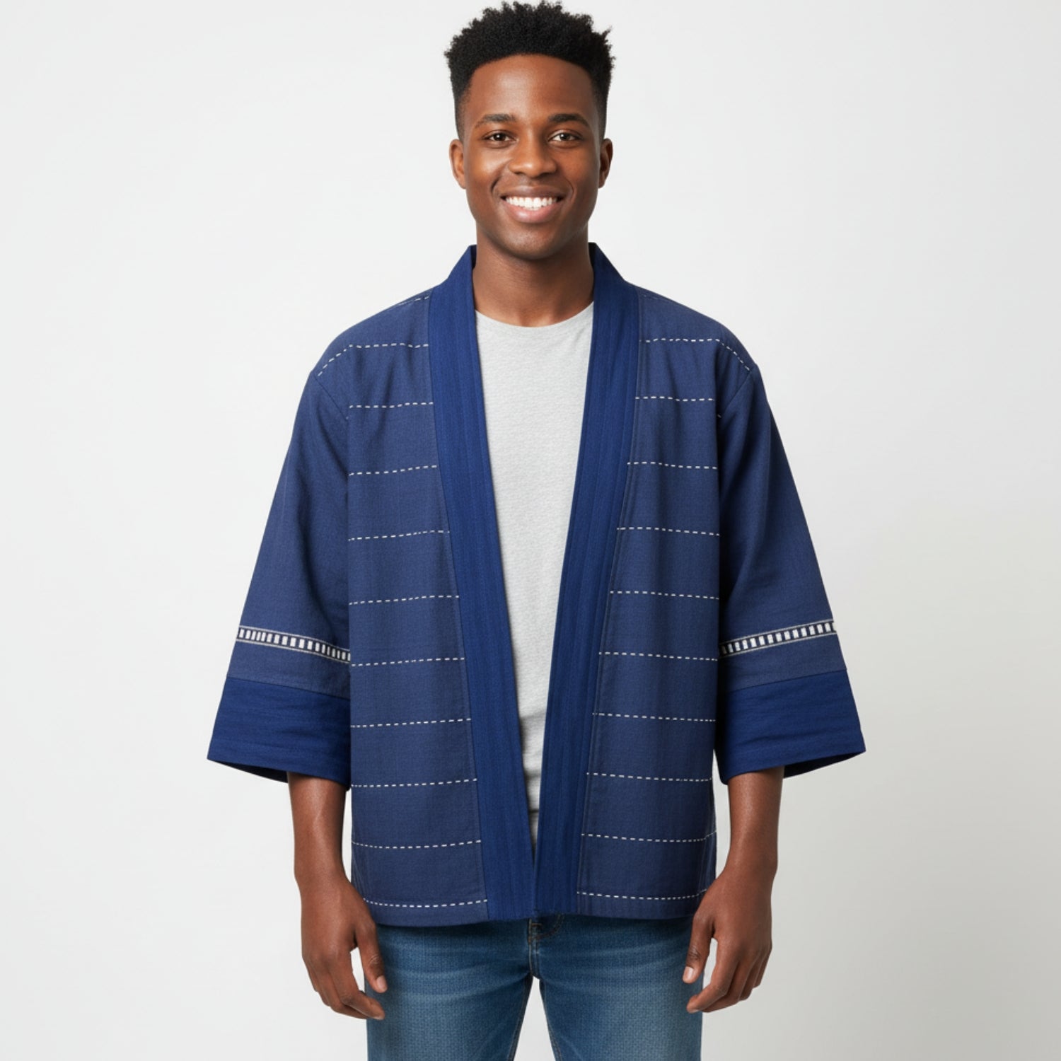 Kimono femme coton artisanal bleu indigo