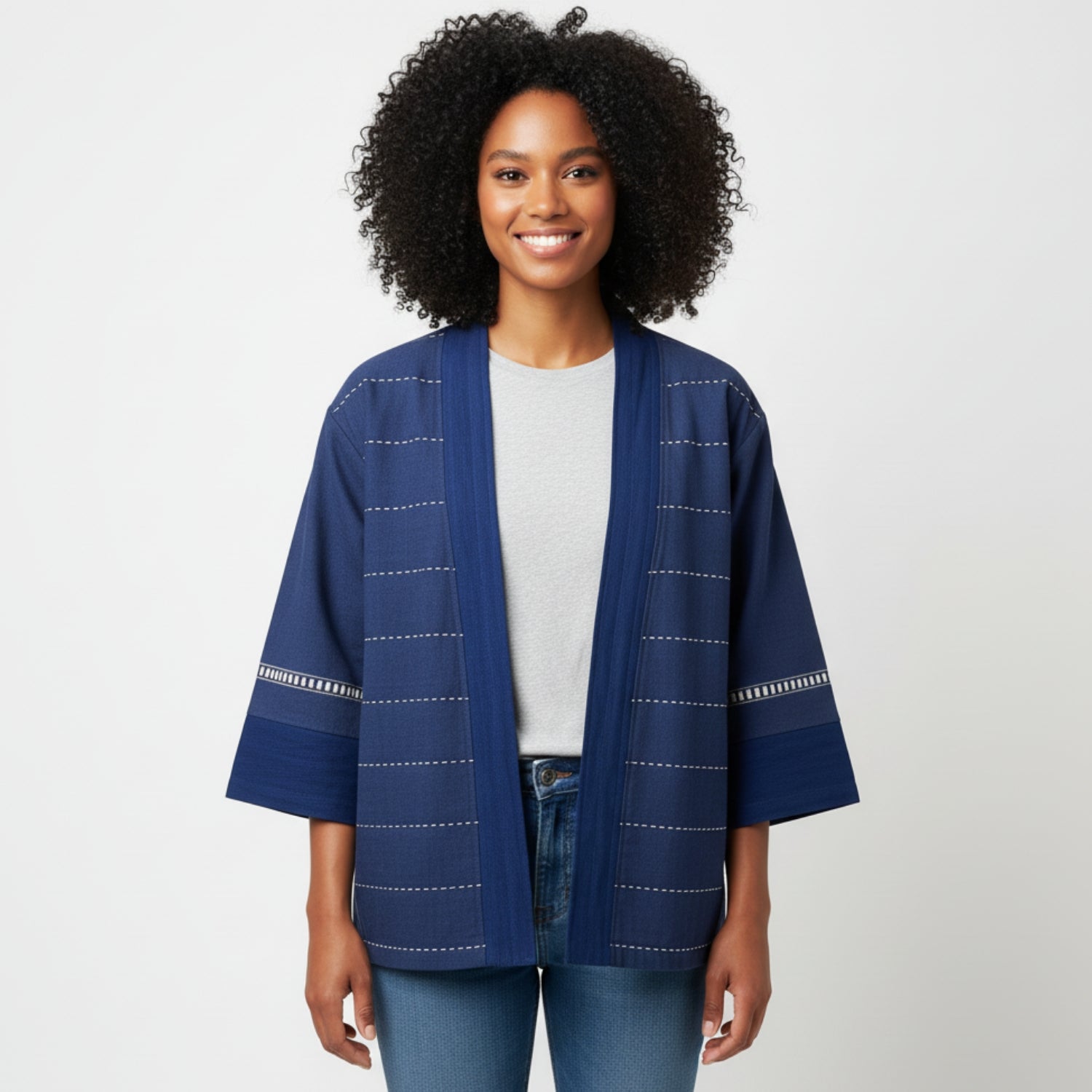 Kimono femme coton artisanal bleu indigo