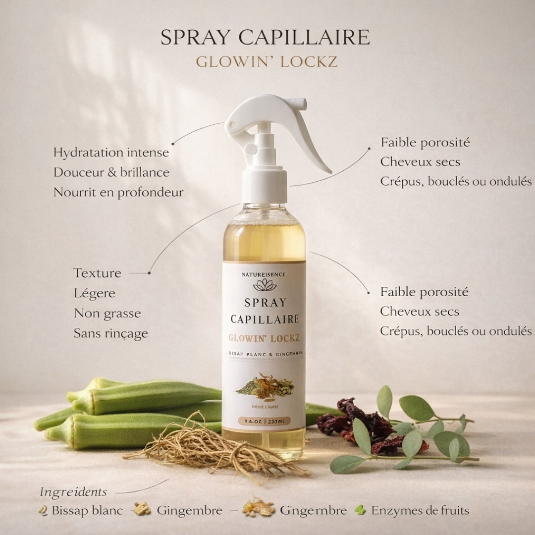 Spray hydratant et nourrissant capillaire au Bissap Blanc naturel, soin cheveux