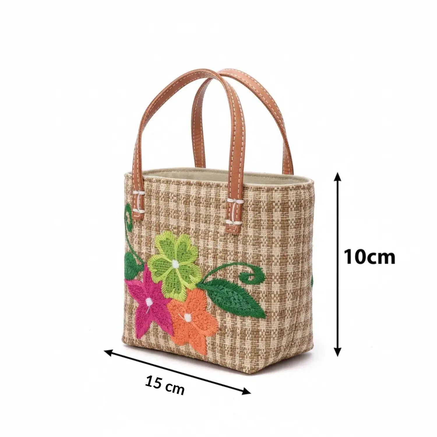 Mini sac panier fillette raphia tressé en avec détails rayures