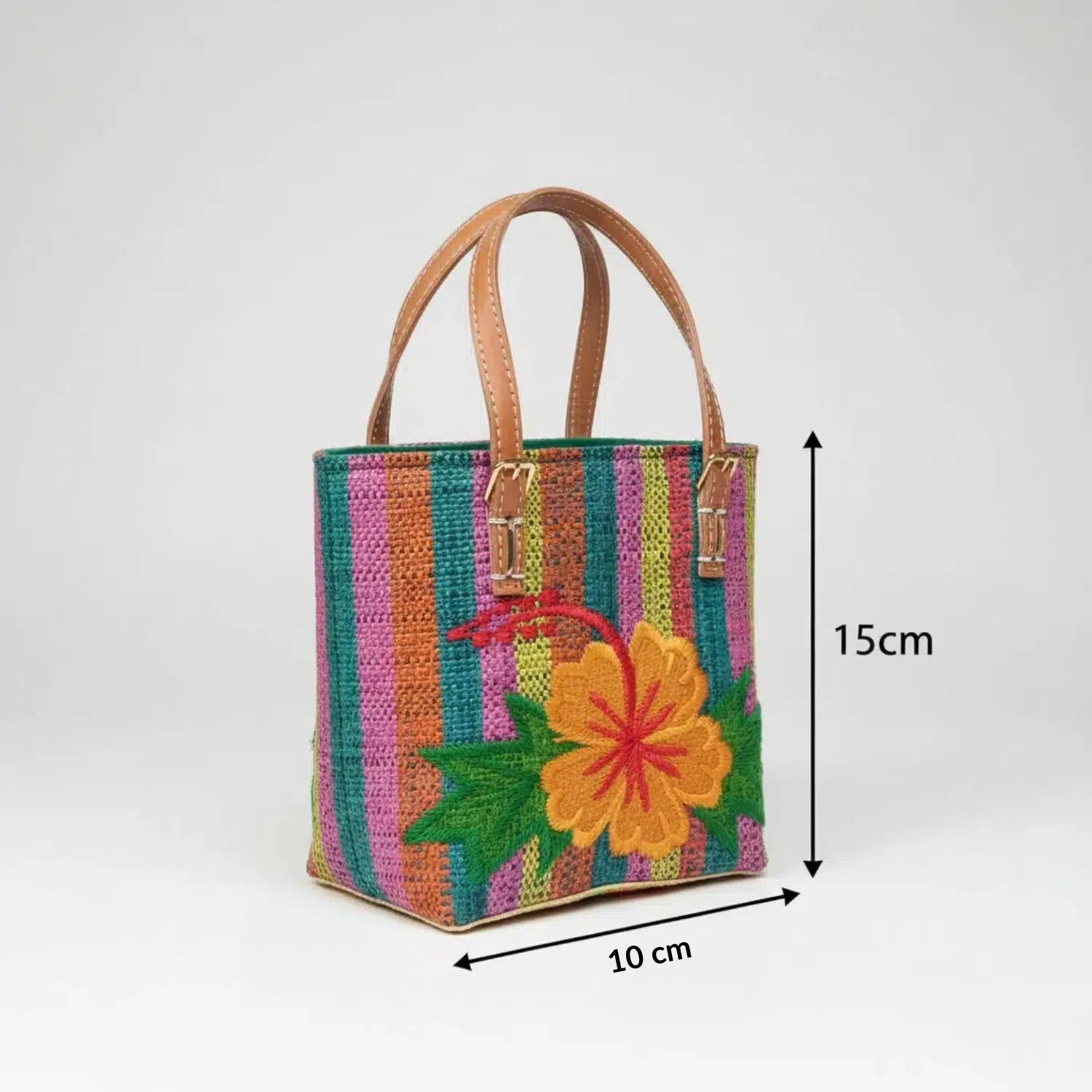 Mini sac panier fillette raphia tressé en en vert et rose