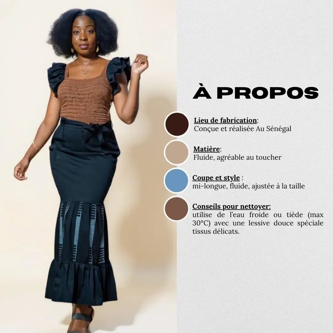 Robe FIRWI longue noire avec crochet marron clair