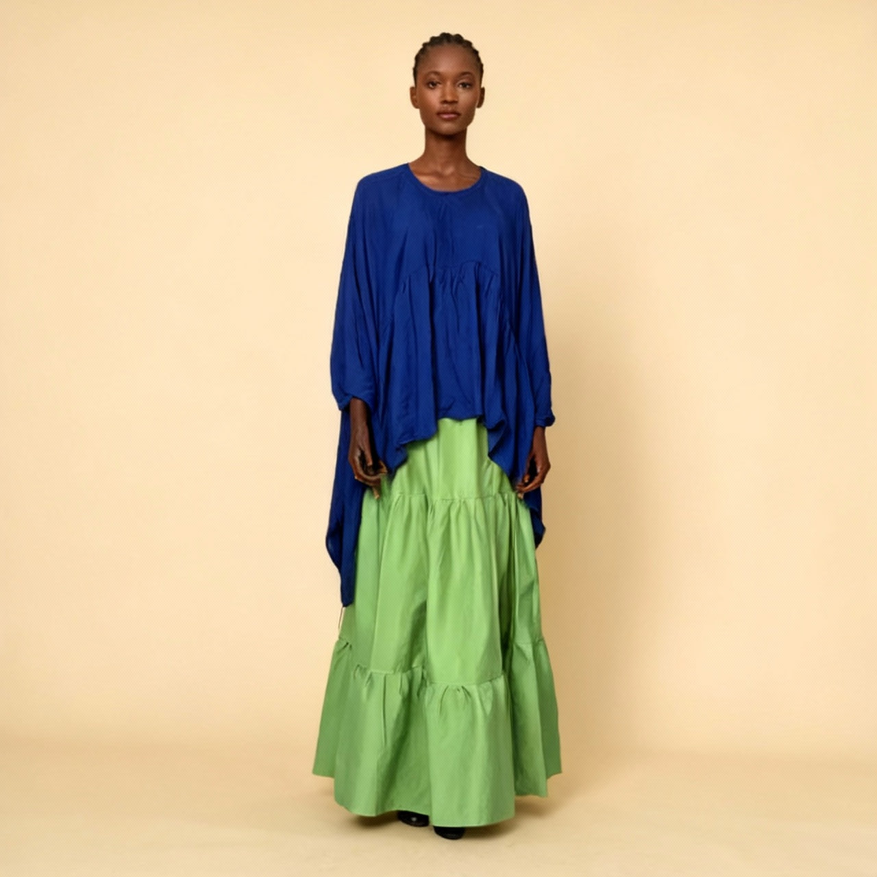 Ensemble jupe haut femme coton vert bleu