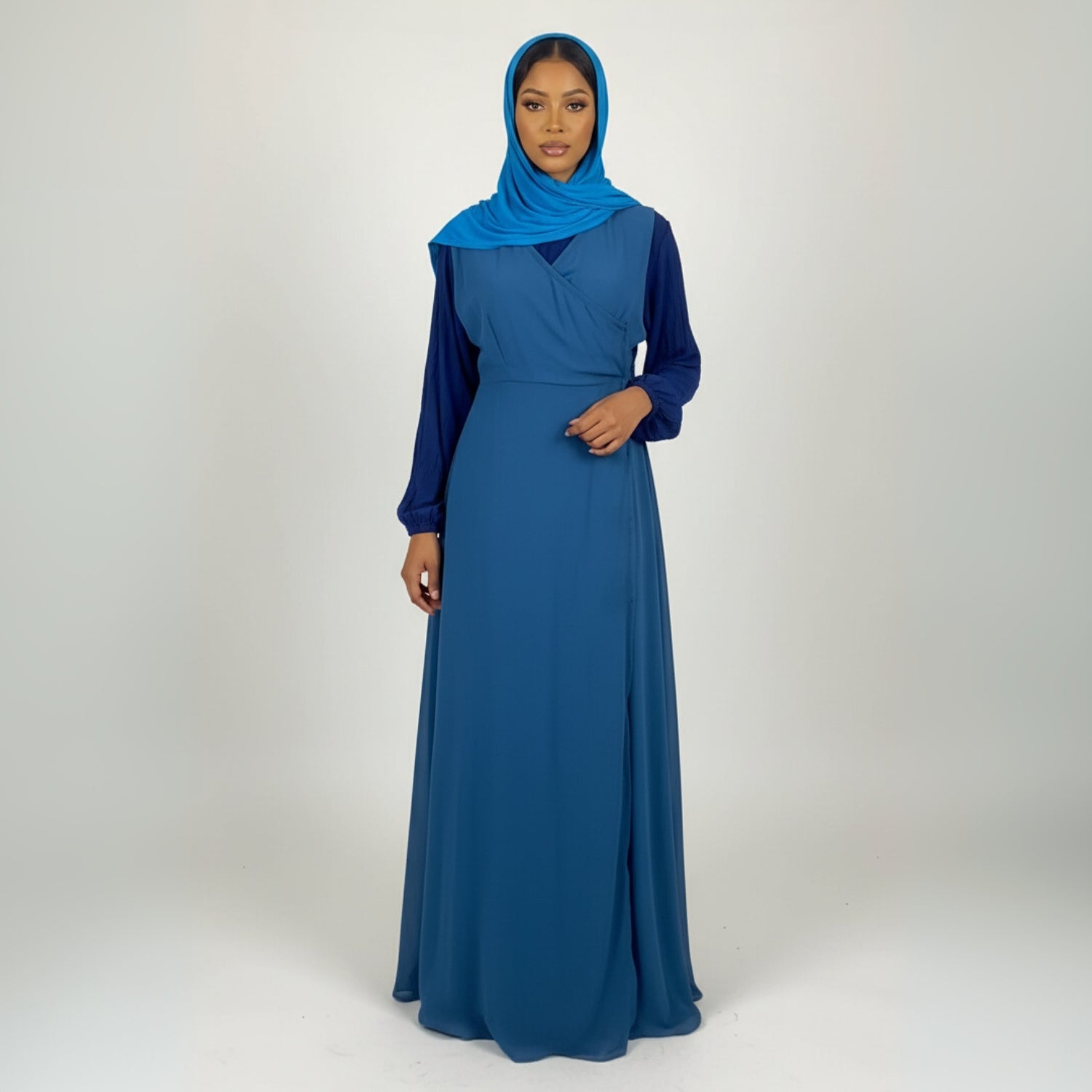 Robe cache cœur bleu femme longue