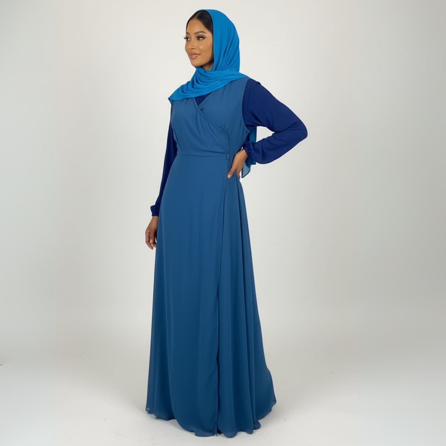 Robe cache cœur bleu femme longue
