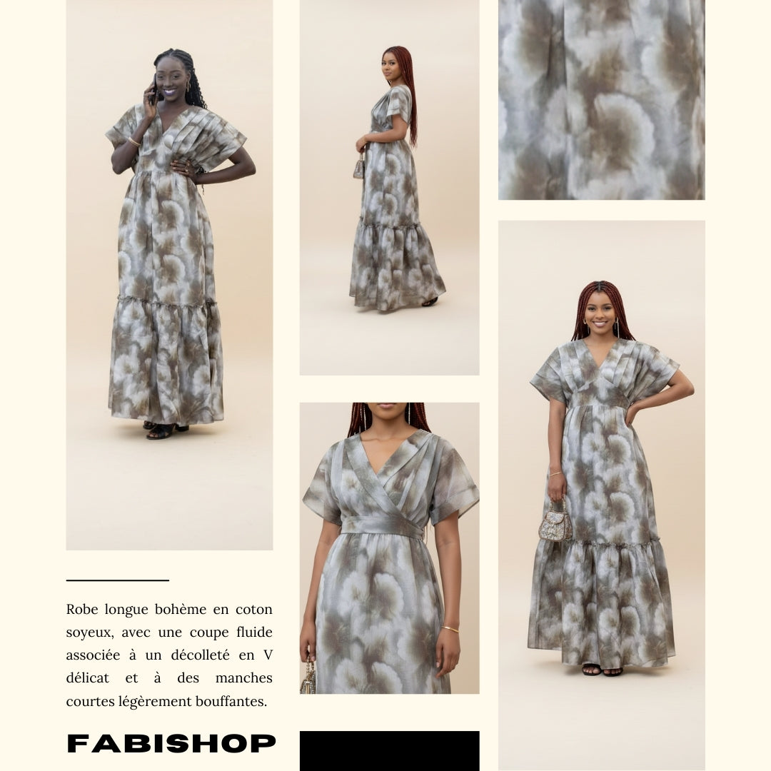 Robe longue bohème en coton soyeux avec décolleté V