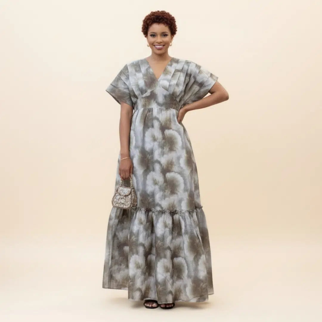 Robe longue bohème en coton soyeux avec décolleté V