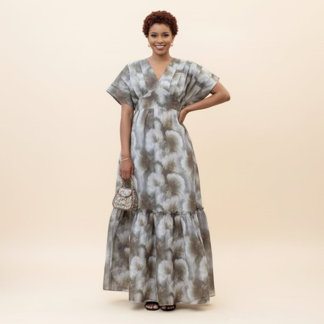 Robe longue bohème en coton soyeux avec décolleté V