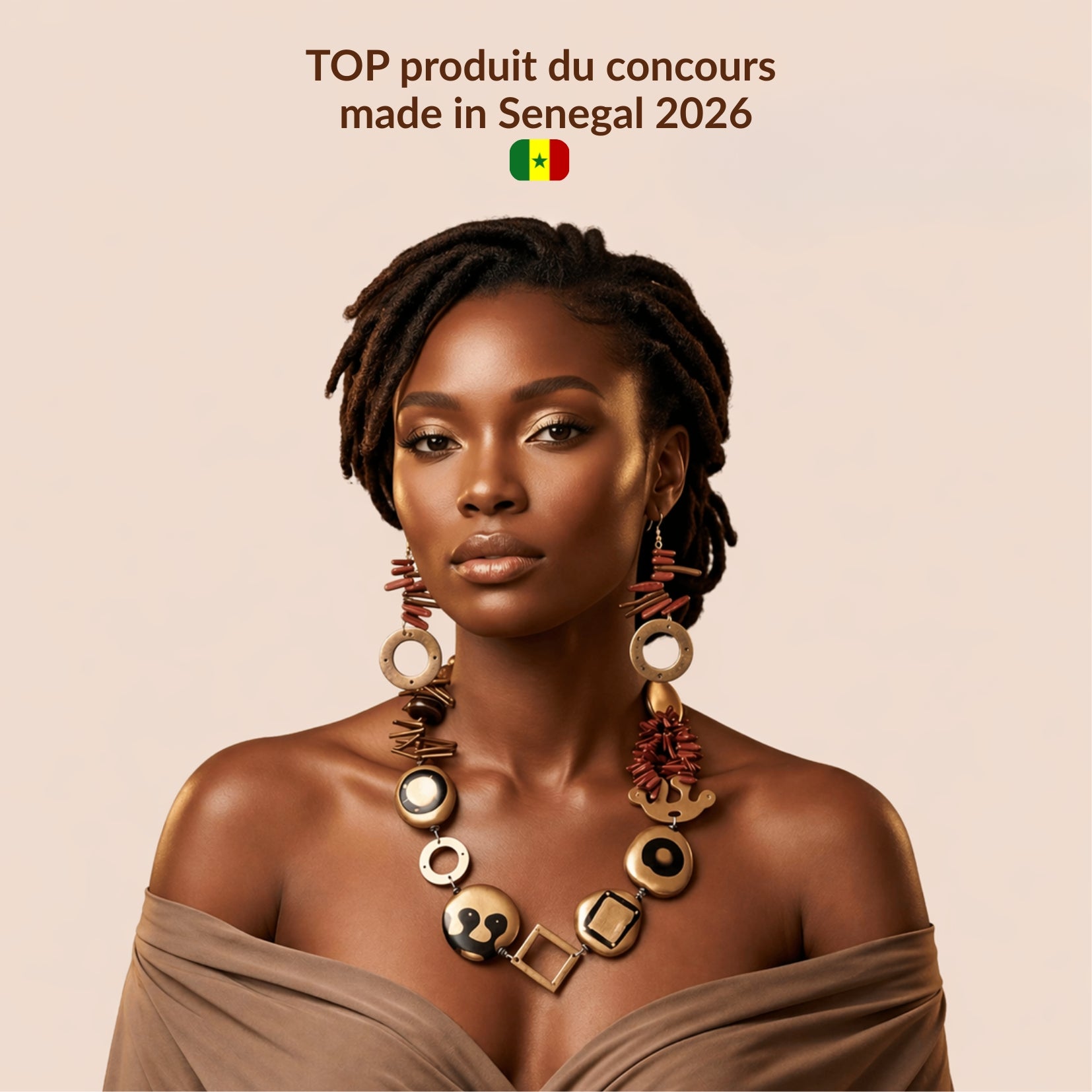 RAFET - Parure Collier et Boucles en Graines Naturelles Dorées