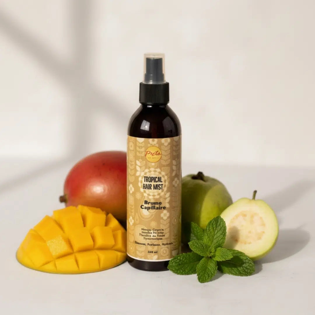 Brume Capillaire Tropical Hair Mist Mangue Goyave Menthe Poivrée &amp; Acide Hyaluronique parfume et hydrate les cheveux