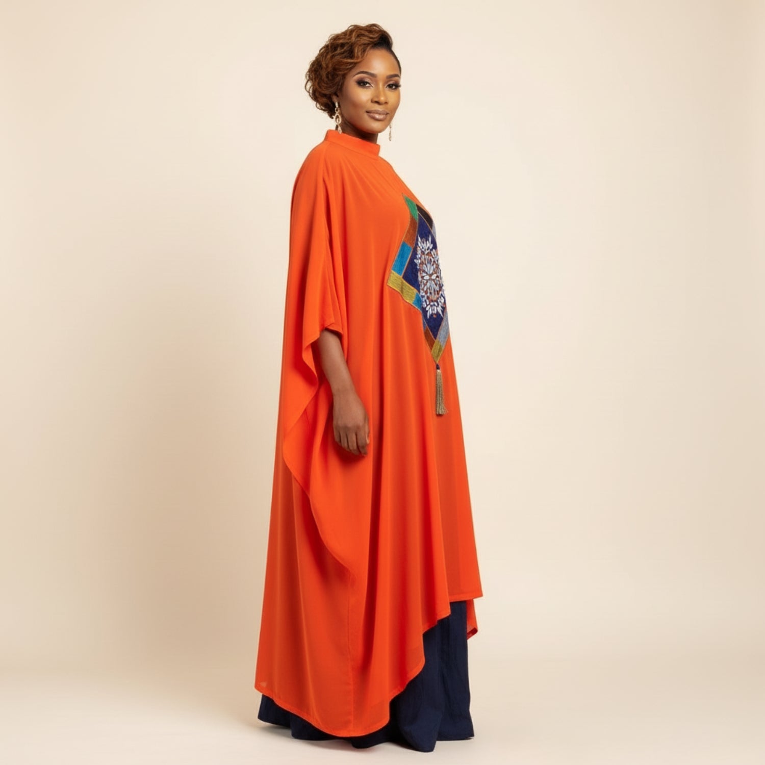 Tunique femme orange brodée de grande taille