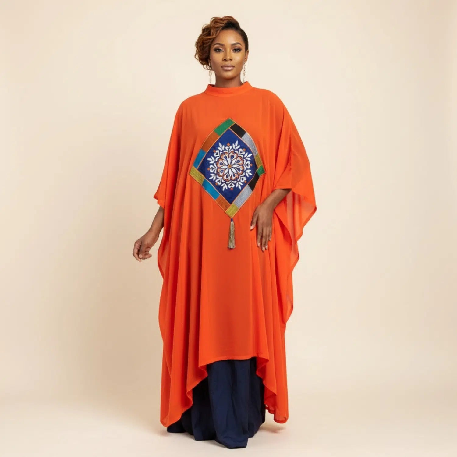 Tunique femme orange brodée de grande taille