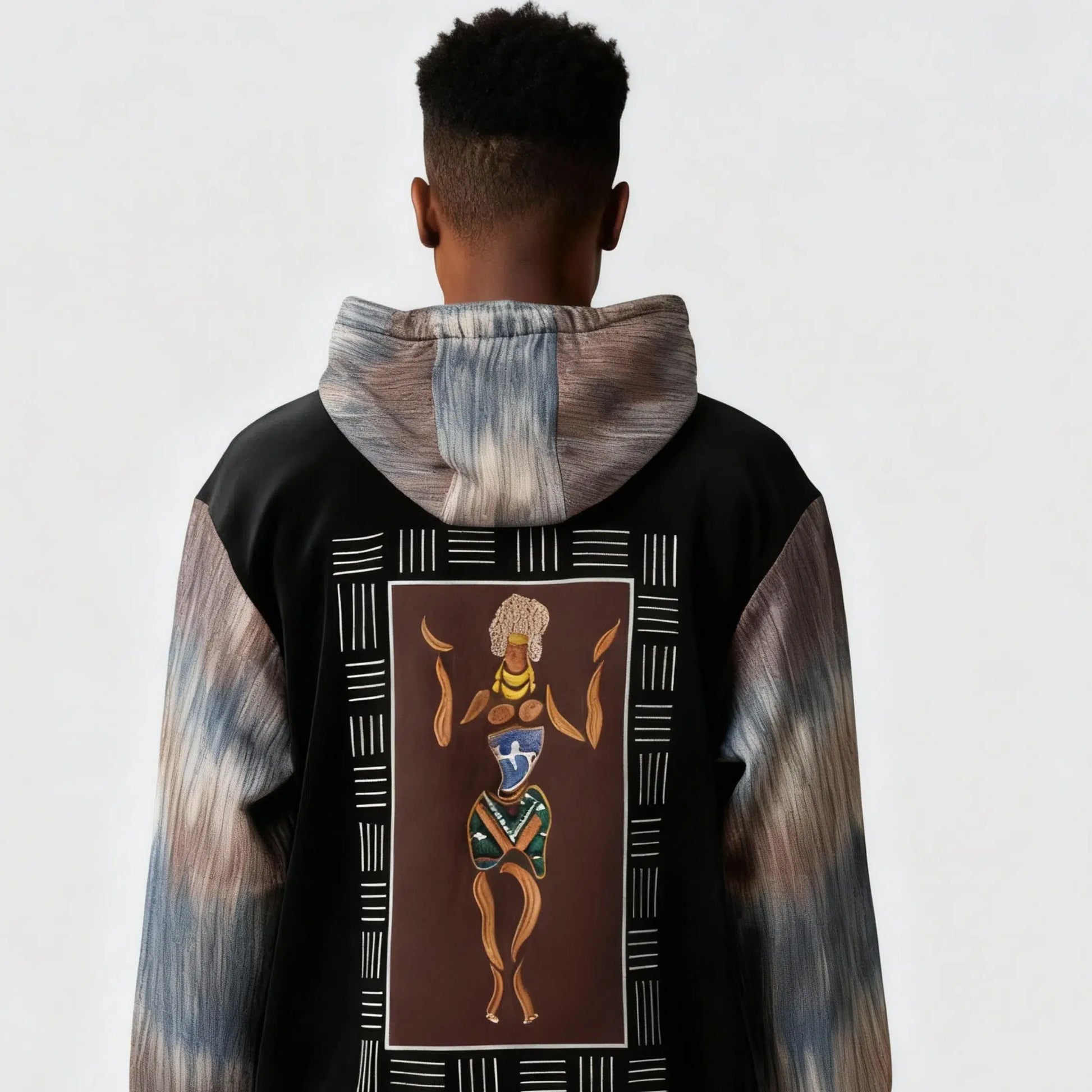 Veste homme pagne tissé patchwork bleu