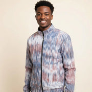 Veste homme pagne tissé patchwork bleu