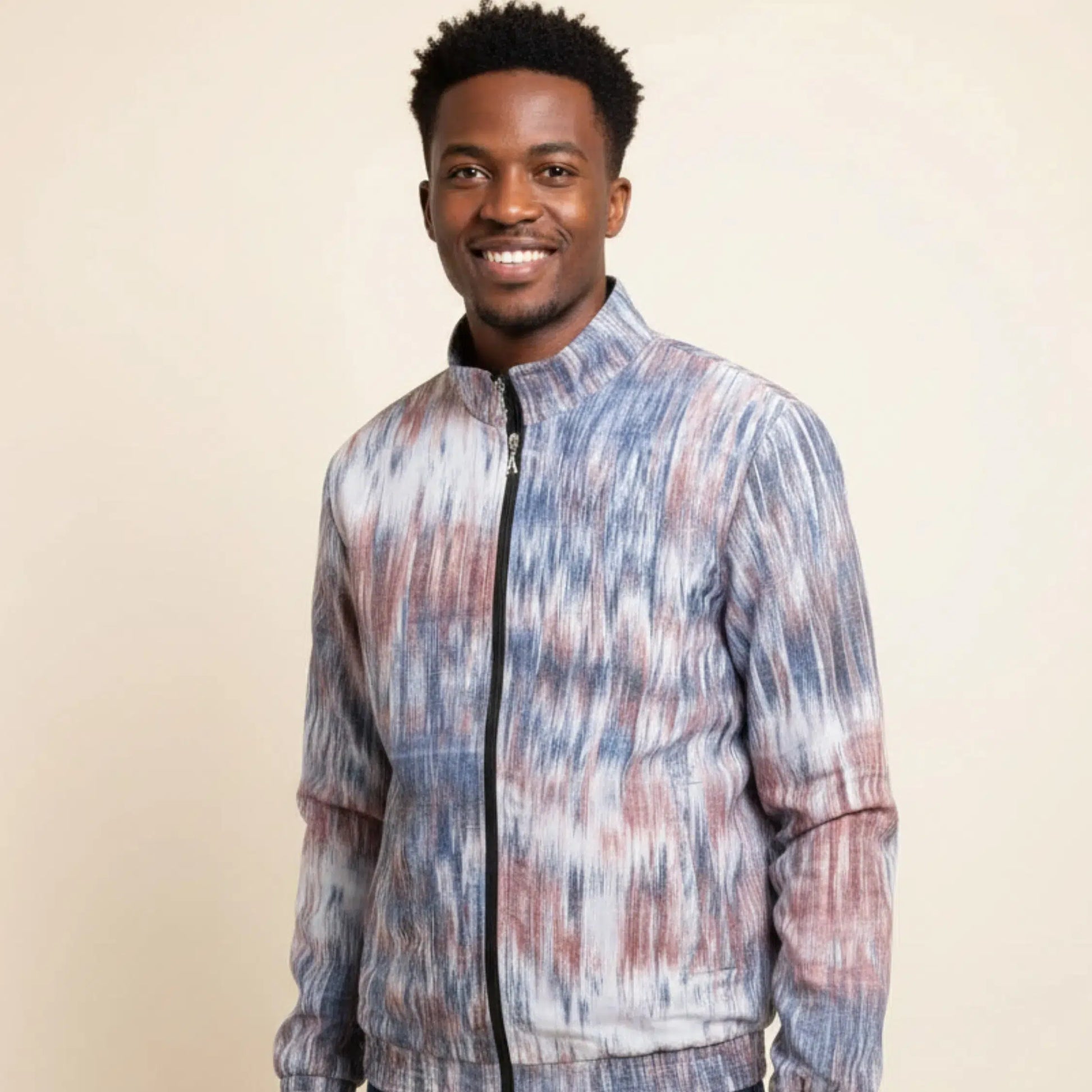 Veste homme pagne tissé patchwork bleu