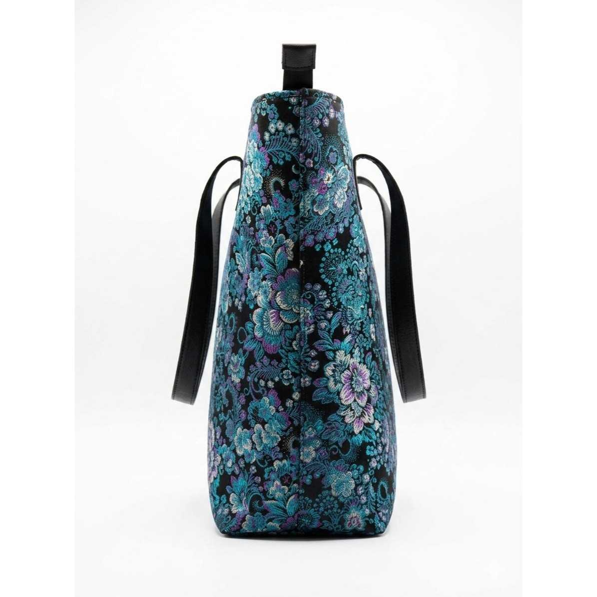 Sac cabas cuir femme Jarrah brocard bleu noir, élégant et grande capacité