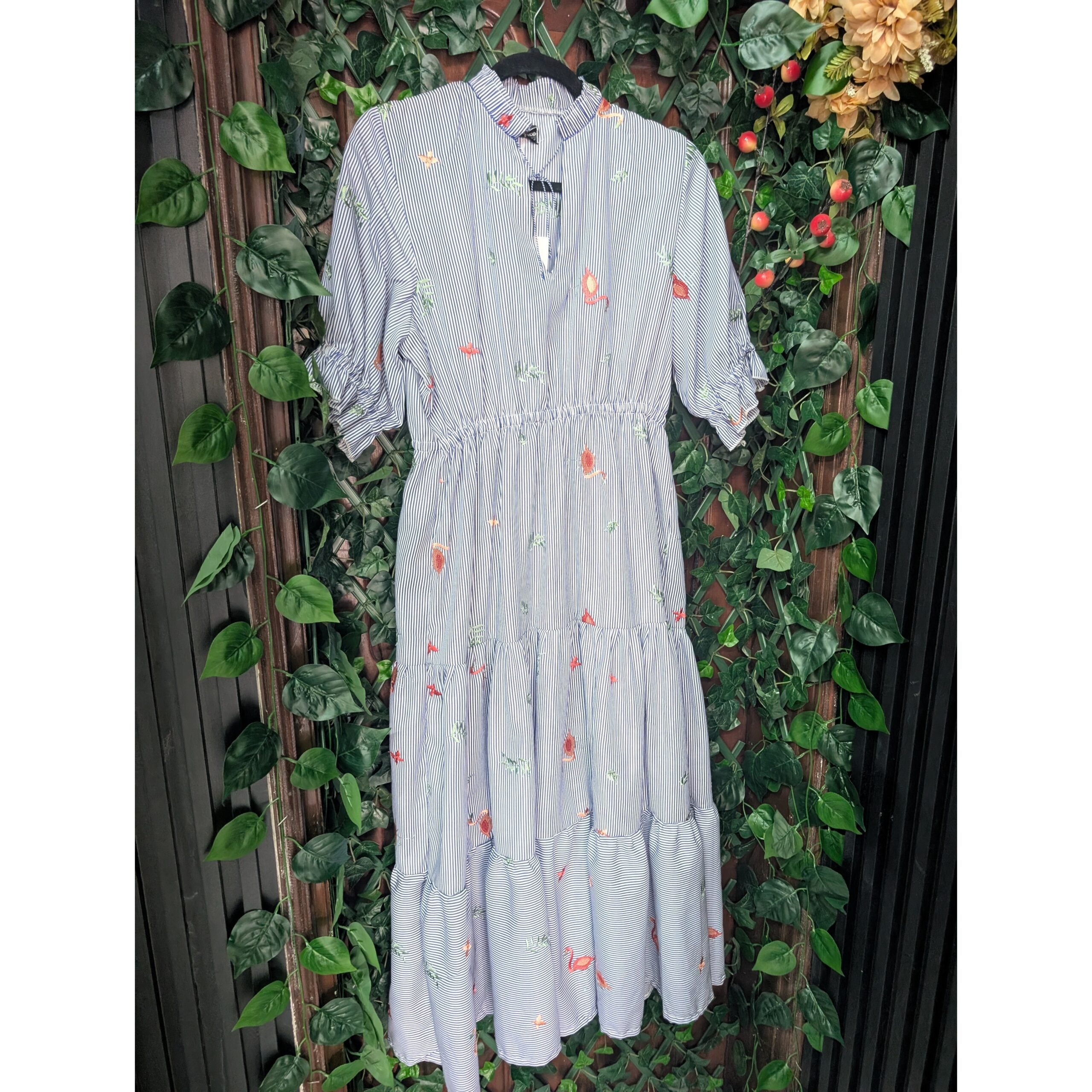 Robe coton rayée femme bleu, longue bohème chic, fluide et élégante