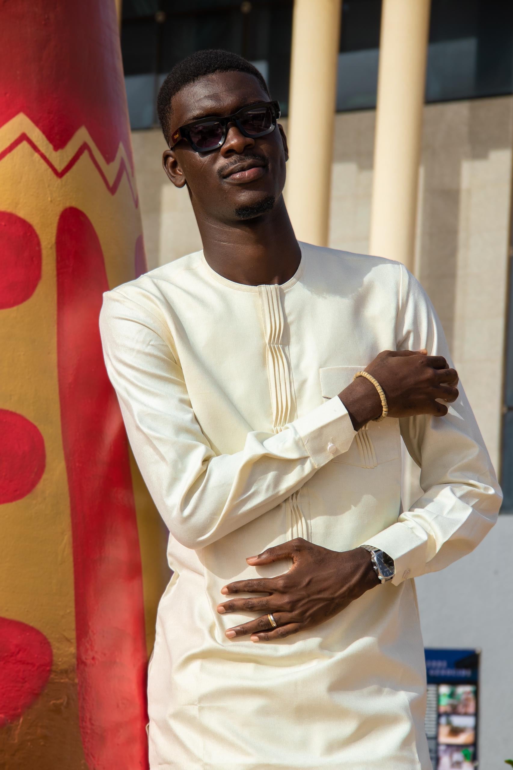 Costume africain homme fil-à-fil coupe moderne – Col mao élégant cérémonie