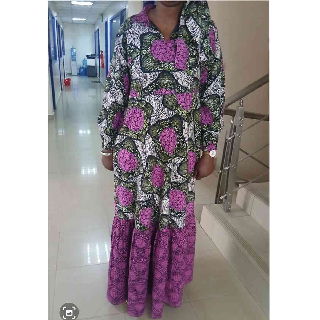 Robe chemisier wax longue femme, imprimé africain coloré, coton respirant