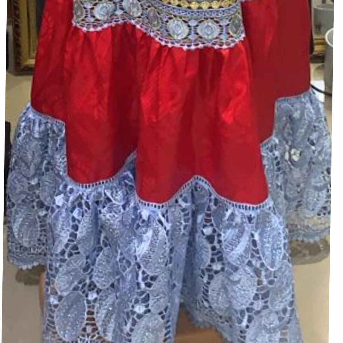 Robe bazin guipure dentelle rouge bleu