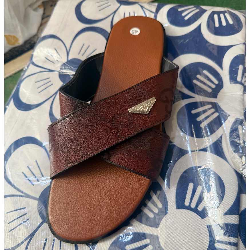 Sandale homme cuir marron et noir, confort été, grande taille 45