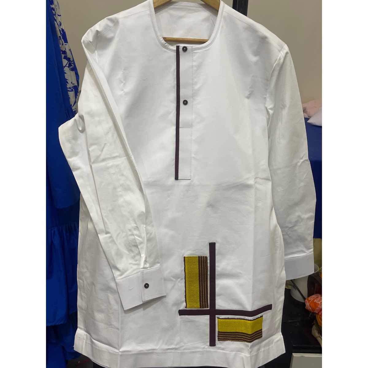 Chemise blanche homme col rond pagne tissé (XL)