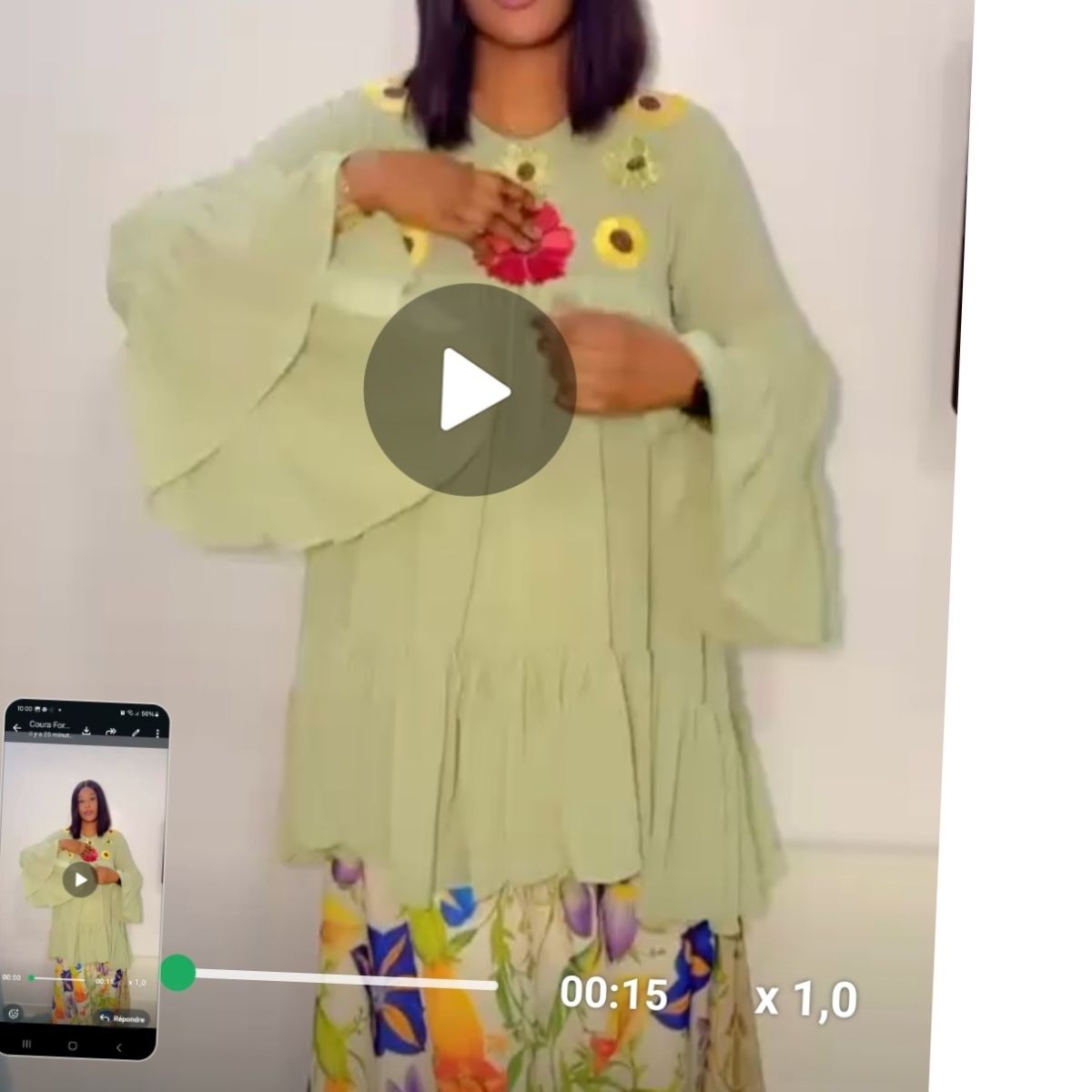 Ensemble femme haut et pagne vert chic et élégant