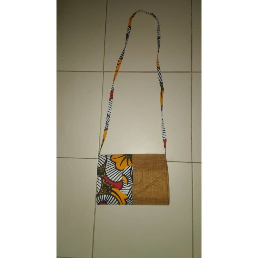 Sac à main wax et raffia rouge et jaune, sac bohème artisanal femme