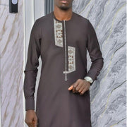 Costume africain homme 3 pièces noir élégant avec pagne tissé moderne
