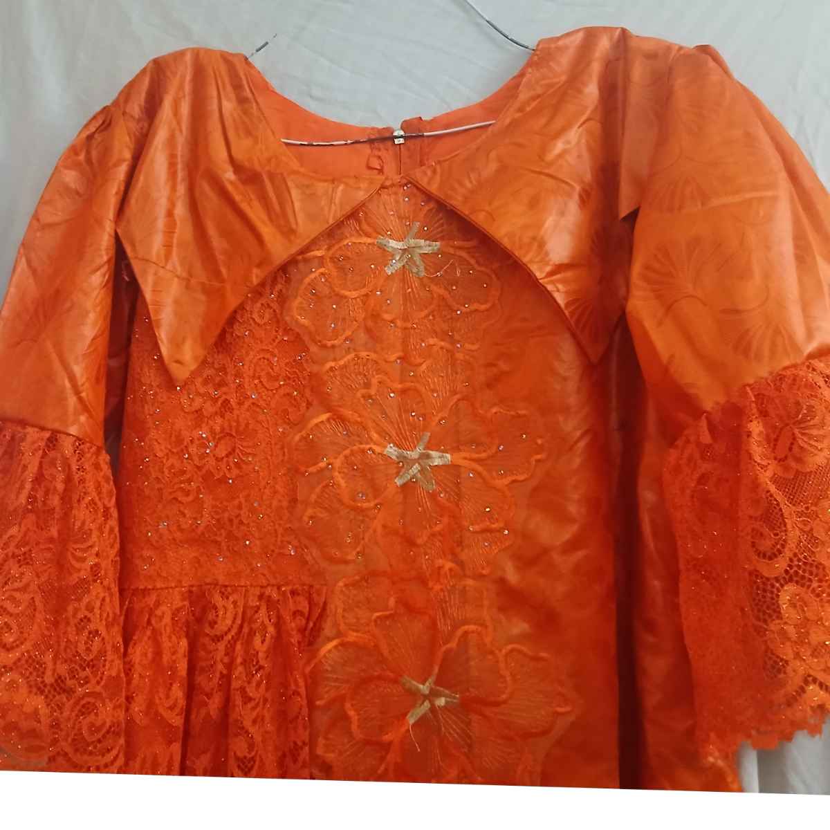 Robe geztner dentelle orange longue élégante, cérémonie et soirée femme
