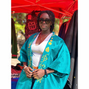 Kimono femme vert chantoum peint à la main et perlé au dos