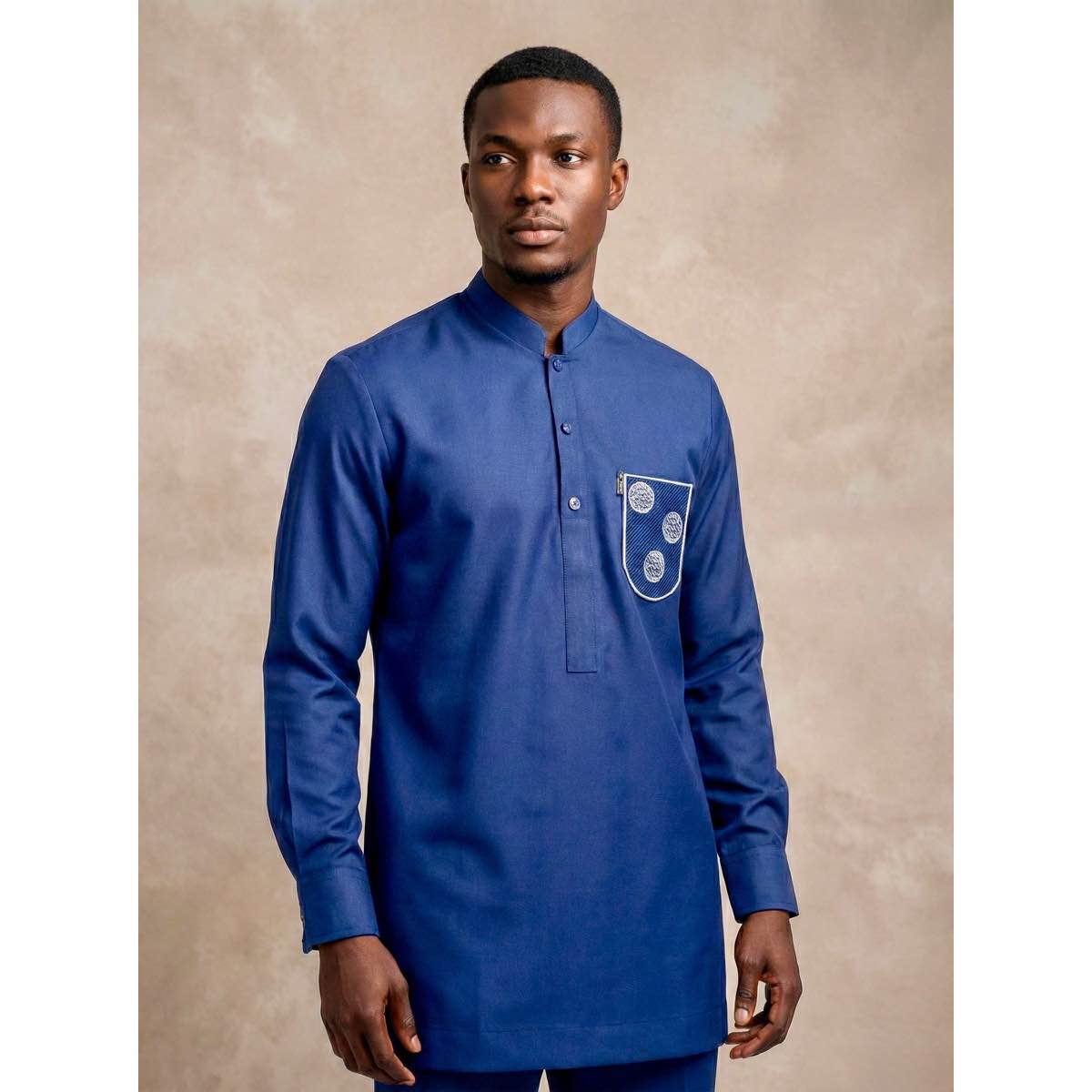 Ensemble homme bleu majesté tunique col mao