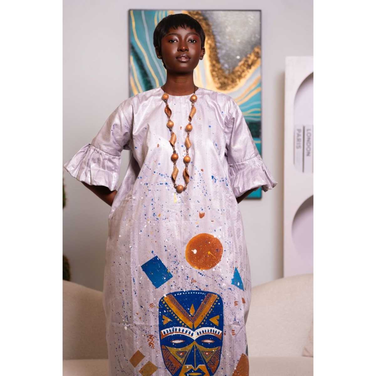 Robe peinte à la main motif tribal – Robe longue ethnique chic et unique