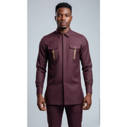 Elegant Men's Couture Set Bordeaux Shirt and Straight-Cut Trousers