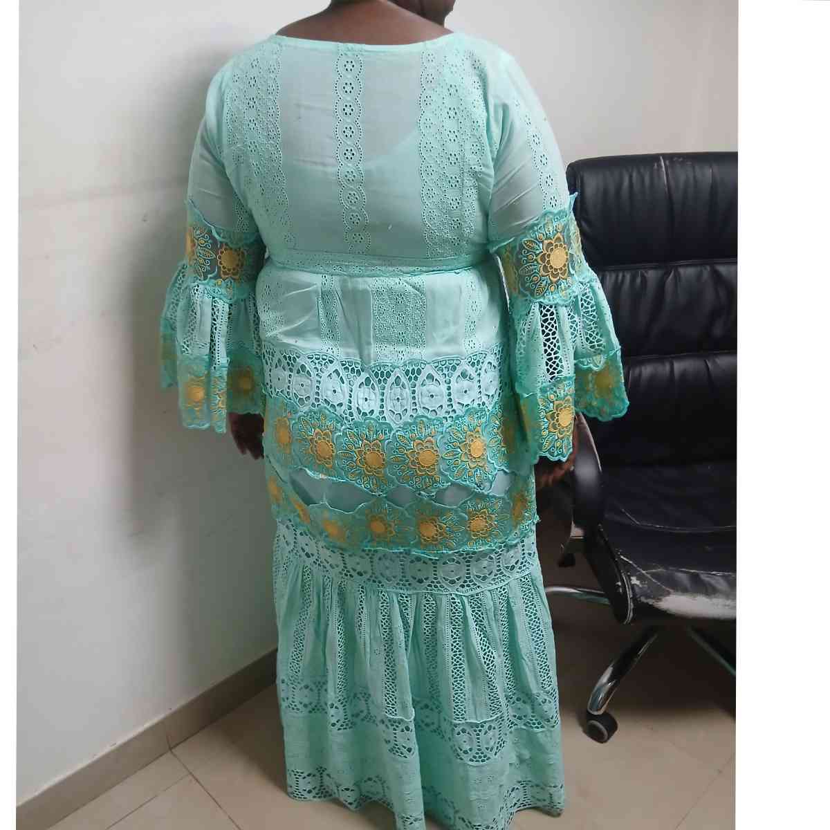Robe longue dentelle femme brodée florale élégante manches longues multicolore