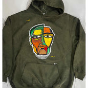 Sweat-shirt « vert militaire » avec masque tribal. Grande taille et qualité du pull Premium.