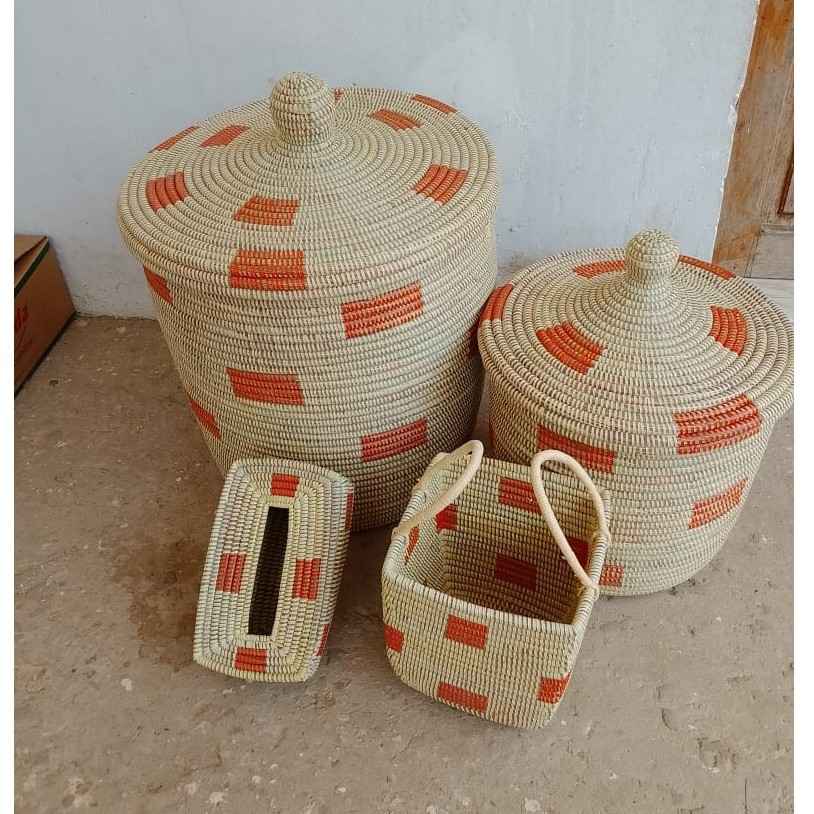 Ensemble panier africain maison en fibres naturelles, déco et rangement artisanal