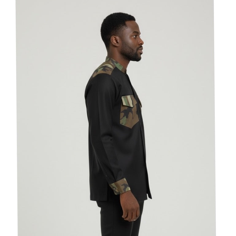 Chemise homme avec poche rabat et motifs militaires